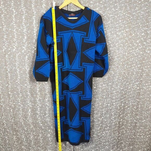 Vintage Body Heat Blue/Black Geometric‎ Sweater Dress Women's S/M - Picture 4 of 7